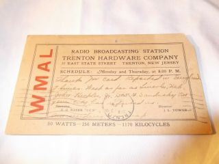 Vintage 1924 Ham Radio Qsl Card From Trenton Hardware Co. ,  Jersey,  Wmal