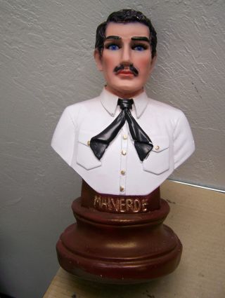Resin Bust Of Jesus Malverde With Glass Eyes - Mexico