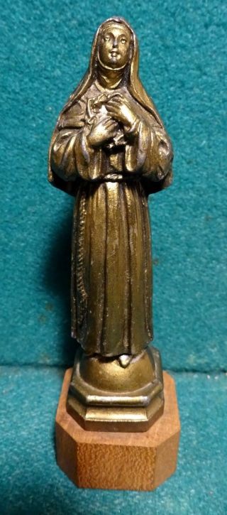 St.  Nun W/ Crown Of Thorns - St Rita? Old Metal Figure Statue 4.  17 "