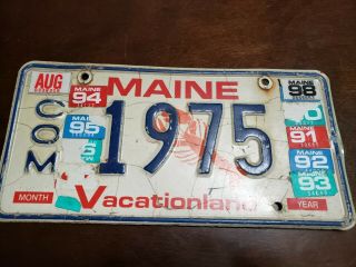 1990 Maine Commercial License Plate 1975 Low 4 Digit Sticker Birth Year Vanity