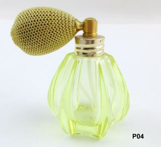 Vintage Glass Perfume Bottle Atomizer Spray With Yellow Pump Made In Germany P04