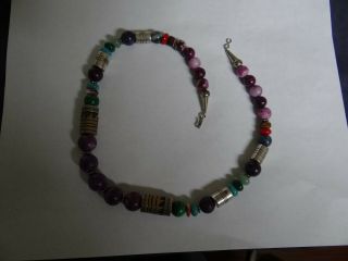 Vintage Native American Navajo Silver Multi Stones Beads Necklace Singer Style