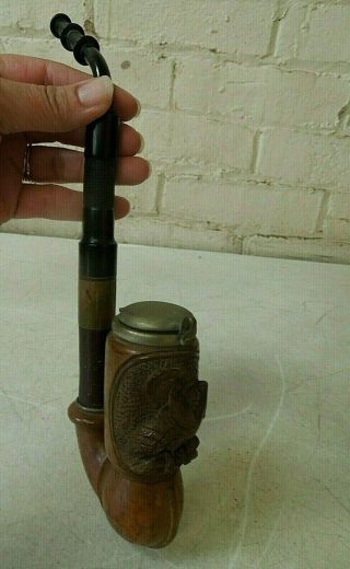 Vintage Raucher? Bruyere Lidded Smoking Pipe W/ Carved Turkey Front