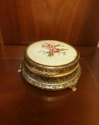 Vintage Petit Point Filigree Box Floral With Mirror
