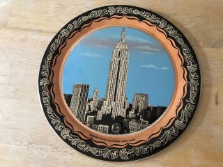 Vintage Souvenir York City Empire State Building Copper Plate Hanging Tray