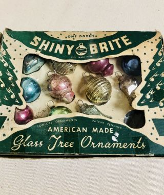 11 Miniature Vintage Shiny Brite Glass Christmas Tree Ornament