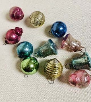 11 Miniature Vintage Shiny Brite Glass Christmas Tree Ornament 5