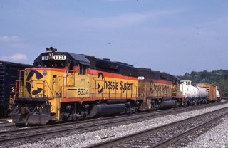 Chessie System C&o Railroad Locomotives Lynchburg Va 1988 Photo Slide