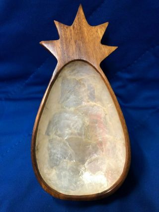 Vintage Monkey Pod Wood Pineapple Dish W/ Mother Of Pearl Inlay 10 " X 4.  5 "