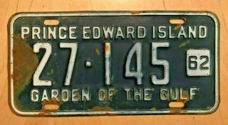 1962 Prince Edward Island Pei Canada License Plate " 27 145 " 62 Garden Of Gulf