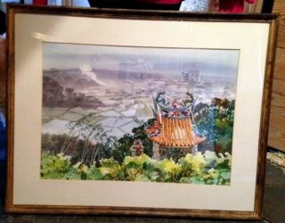 Chinese WaterColor (2) Paintings Scenes Grand Hotel,  Tamsui River Taiwan 3
