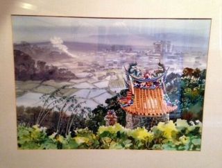 Chinese WaterColor (2) Paintings Scenes Grand Hotel,  Tamsui River Taiwan 4
