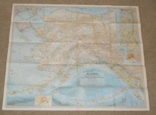 29 " X 35 " Alaska Vintage 1956 National Geographic Map Art Scrapbooking 8201