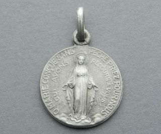 Antique Religious Sterling Pendant.  Saint Virgin Mary.  Catholic Miraculous Medal