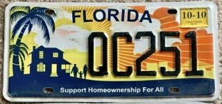 2010 Florida Support Homeownership For All License Plate