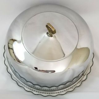 Mid - Century chrome cake saver keeper with depression glass plate Vintage 12 1/2 