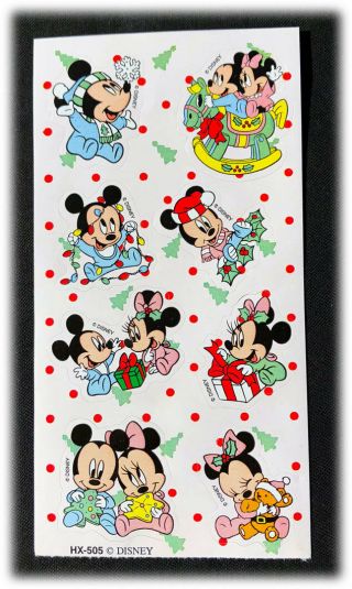 Vintage Disney Baby Minnie Mickey Mouse Christmas Holidays Die - Cut Stickers