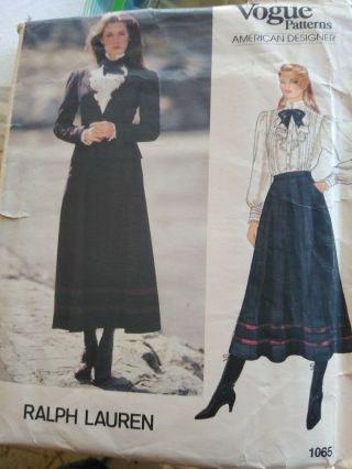 Uncut Sewing Pattern Ralph Lauren Vogue 1065 Jacket Blouse Skirt Size 14