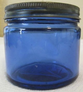 Vintage Noxzema For Shaving Cream Cobalt Blue Glass Jar With Lid
