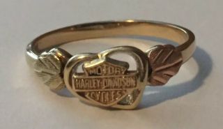Harley Davidson 10k Gold Heart And Leaf Ring