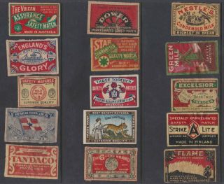15 Assorted Vintage Matchbox Labels - Sweden Finland Japan Australia Belgium