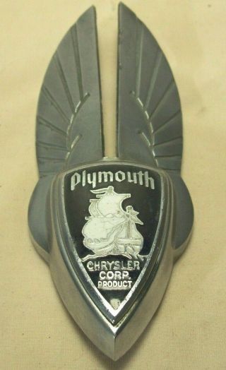 1934 Plymouth Radiator Grill Badge Orig.  Emblem W/art Deco Wings & Mayflower
