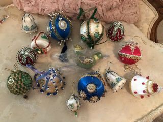 14 Hand Made Beaded Vintage Christmas Ornaments
