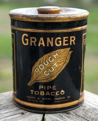 Granger Rough Cut Pipe Tobacco Tin Pointer Dog Advertising Can 6”