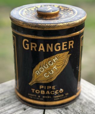 Granger Rough Cut Pipe Tobacco Tin Pointer Dog Advertising Can 6” 2