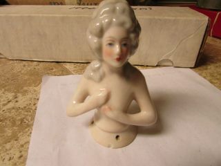 Vintage Porcelain Pin Cushion Half Doll 4 - 1/4 " Art Deco Era Nude
