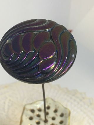 Gorgeous Vintage Art Nouveau Purple Iridescent Glass Hat Pin 8.  75 " Long