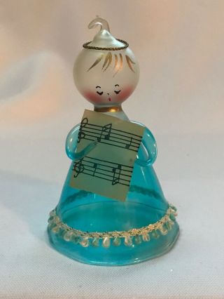 Italian Glass Singing Angel Christmas Tree Ornament Clear Blue 4”