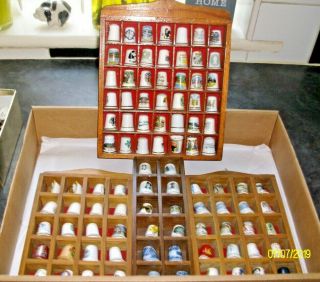Set Of 4 Wall Hanging Thimble Display Rack Complete With 94 Various Thimbles No2