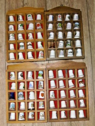 Set Of 4 Wall Hanging Thimble Display Rack Complete With 80 Various Thimbles No1