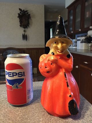 Vintage 60s Gurley 8 1/4 " Candle Halloween Witch With Pumpkin & Broom