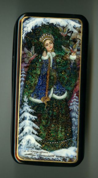 Russian Lacquer Box.  Snow Maiden And Birds.  Hand Painted