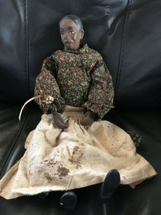 Vtg Antique Black Americana Nanny Porcelain Bisque Cloth Doll Folk Art 16 Tall