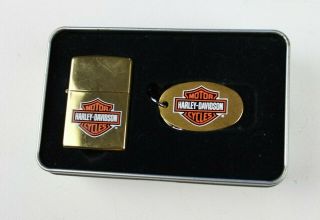 Vintage 1997 Harley Davidson 95th Anniversary Brass Zippo Lighter Key Chain Tin