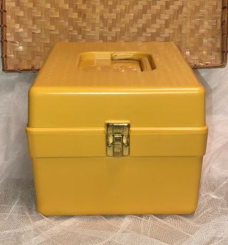 Vtg 12” Harvest Gold Wil - Hold Sewing Pattern Storage Box/case Plastic Craft