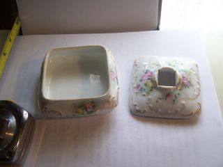 Vintage T&V Limoges Hand Painted Pink Rose Floral square Hair Receiver pretty 2