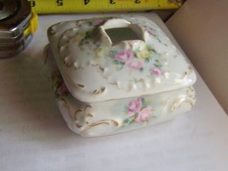 Vintage T&V Limoges Hand Painted Pink Rose Floral square Hair Receiver pretty 3