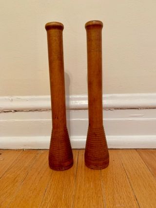Pair 2 Vintage Antique Wood Spool Hat Stand Arts Crafts Sewing Shabby Chic Large