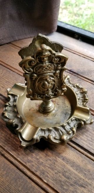 Antique Brass/bronze Cigar Ashtray & Match Holder Bernard & Frank Ny 1896