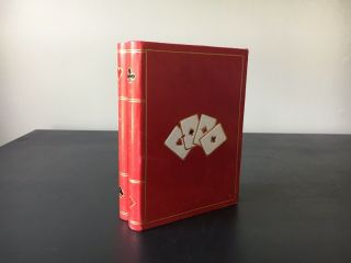 Vintage Playing Card Red Leather Book Shaped Case Box Holder Made In Italy