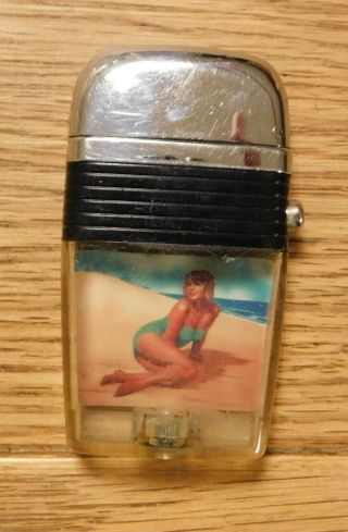 Rare Vintage Scripto Vu Lighter Sexy Blond,  In Bathing Suit,  Pin - Up Art.