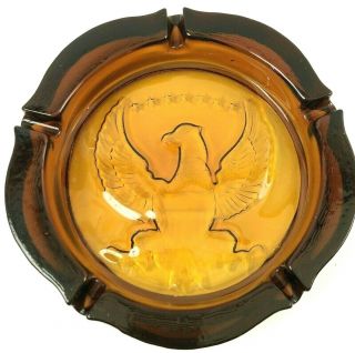 Vintage American Eagle Heavy Amber Ashtray 10 " Union Shield Tiara Indiana Glass
