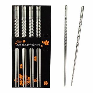 Rbenxia Metal Steel Chopstick Stainless Steel Spiral Chopsticks 5 Pairs