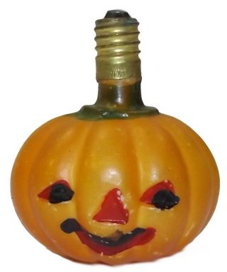 Vtg Antique Hand - Painted Halloween Jack - O - Lantern Pumpkin Christmas Light Bulb