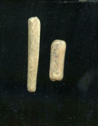 Indian Artifacts - 2 Fine Polished Bone Beads - Glovers Cave Site