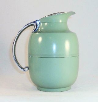 Art Deco Thermal Pitcher Carafe Green Color Chrome Handle Manning - Bowman & Co.